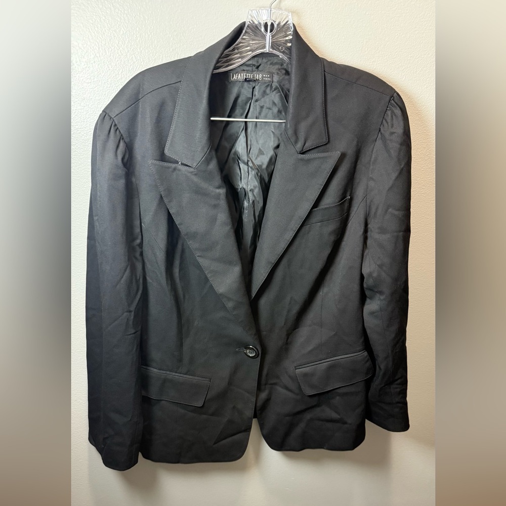 Lafayette 148 New York‎ Women's Wool Blend One Button Black Blazer Size 14